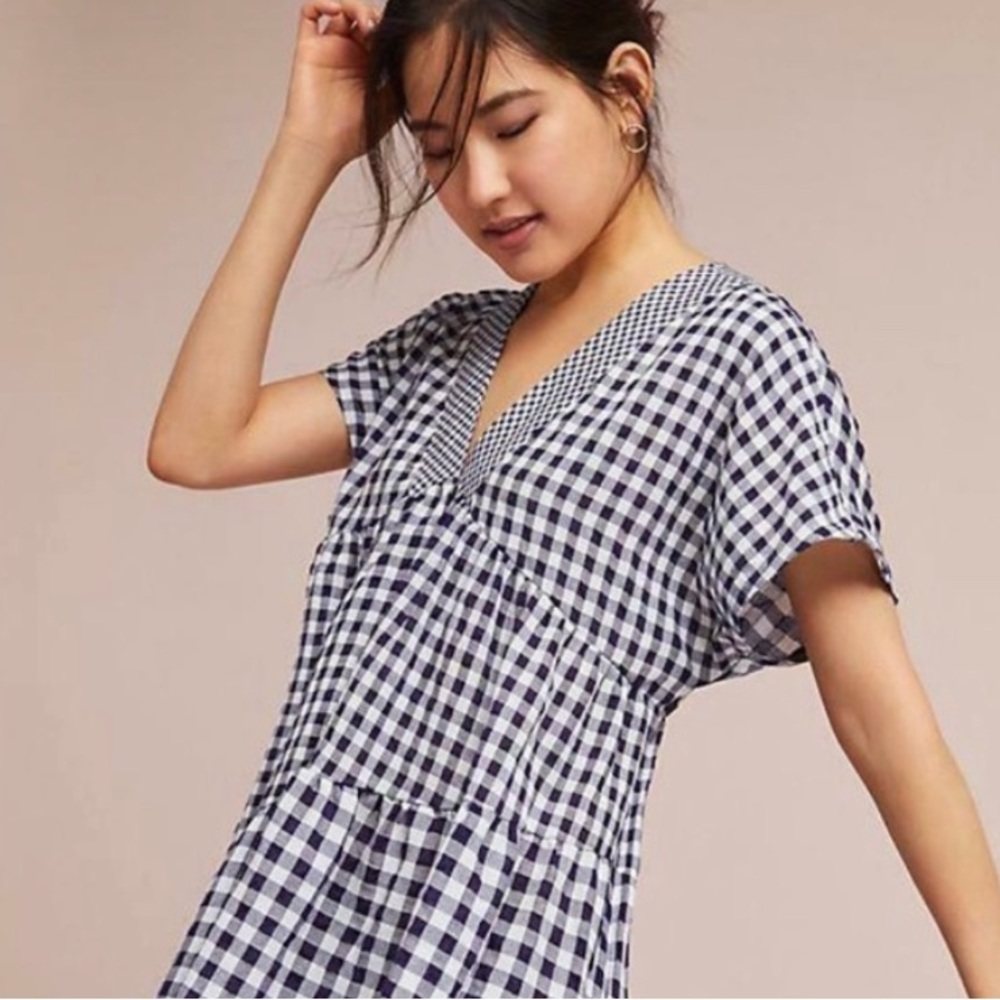 Anthropologie Tiered Gingham Patchwork Dress NWT Size Medium